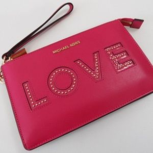 Michael Kors Medium Gusset Leather Love Wristlet